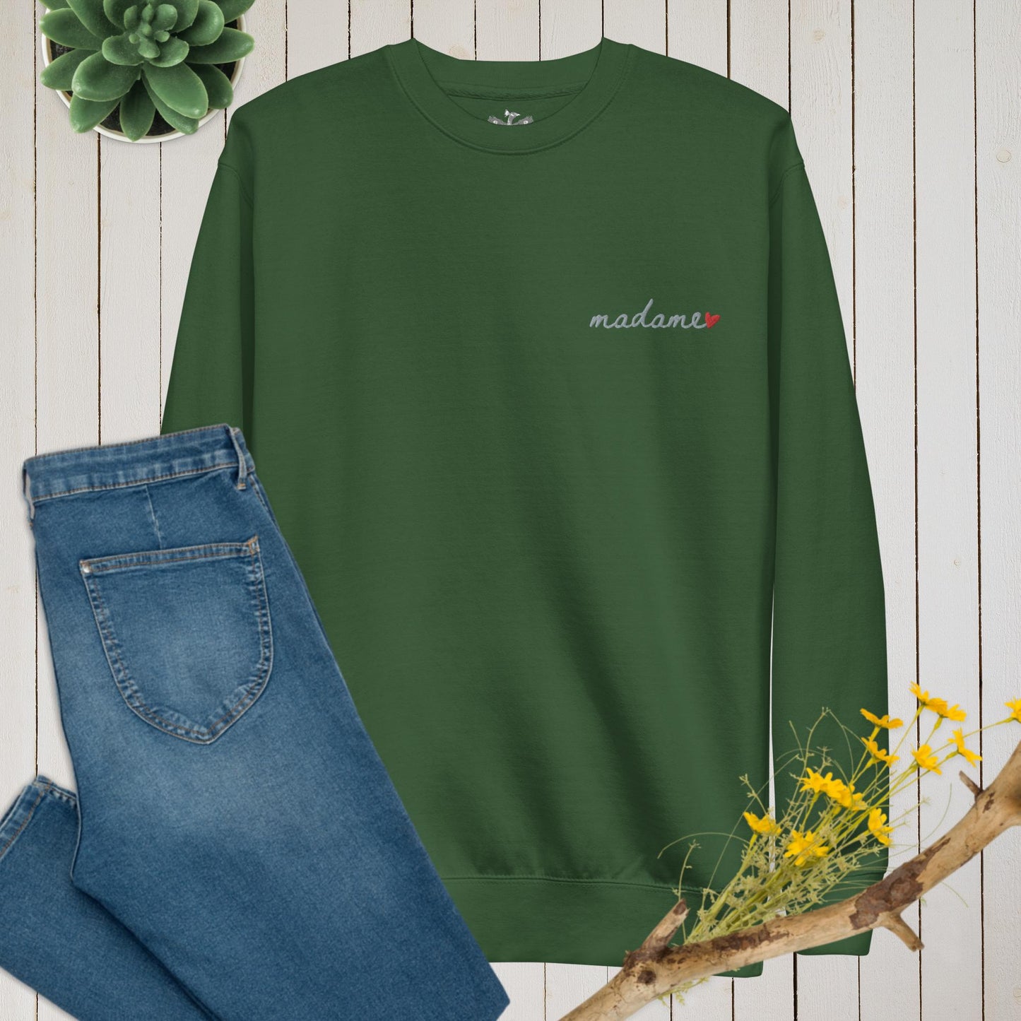 Madame Mrs. Premium Soft Embroidered Sweatshirt | 100% Cotton Exterior