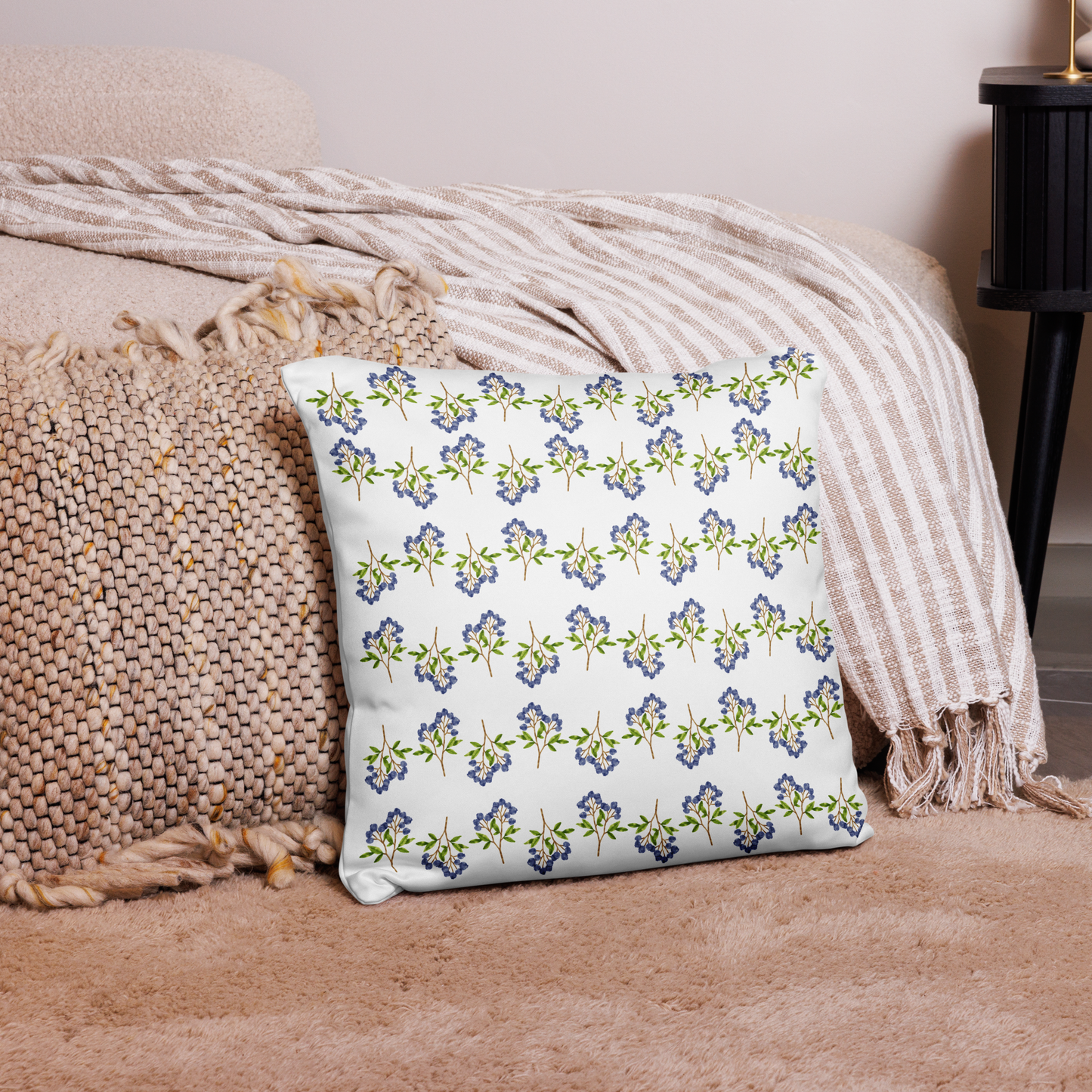 Des Myrtilles Blueberries Botanical Square Double Sided Pillow Cover