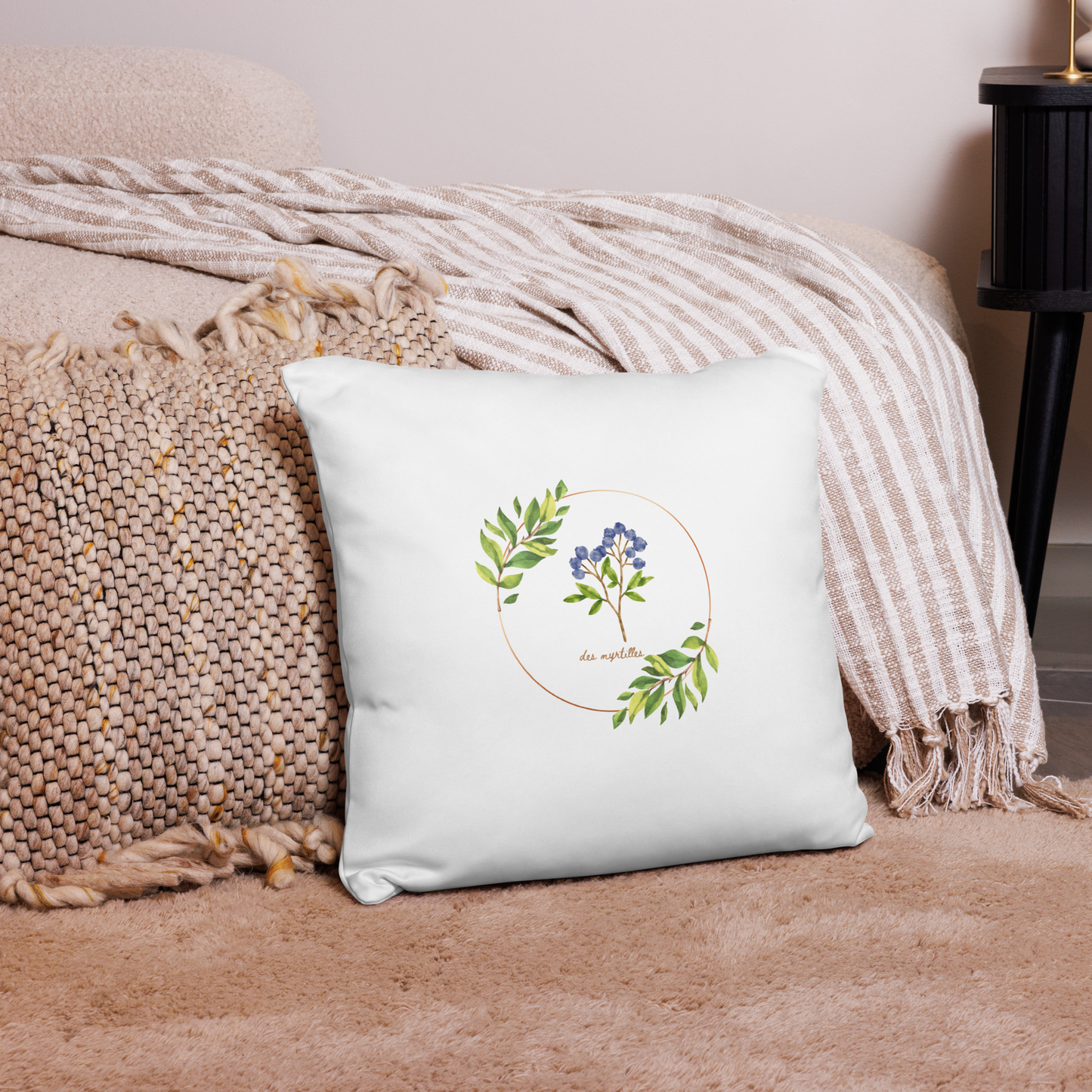 Des Myrtilles Blueberries Botanical Square Double Sided Pillow Cover