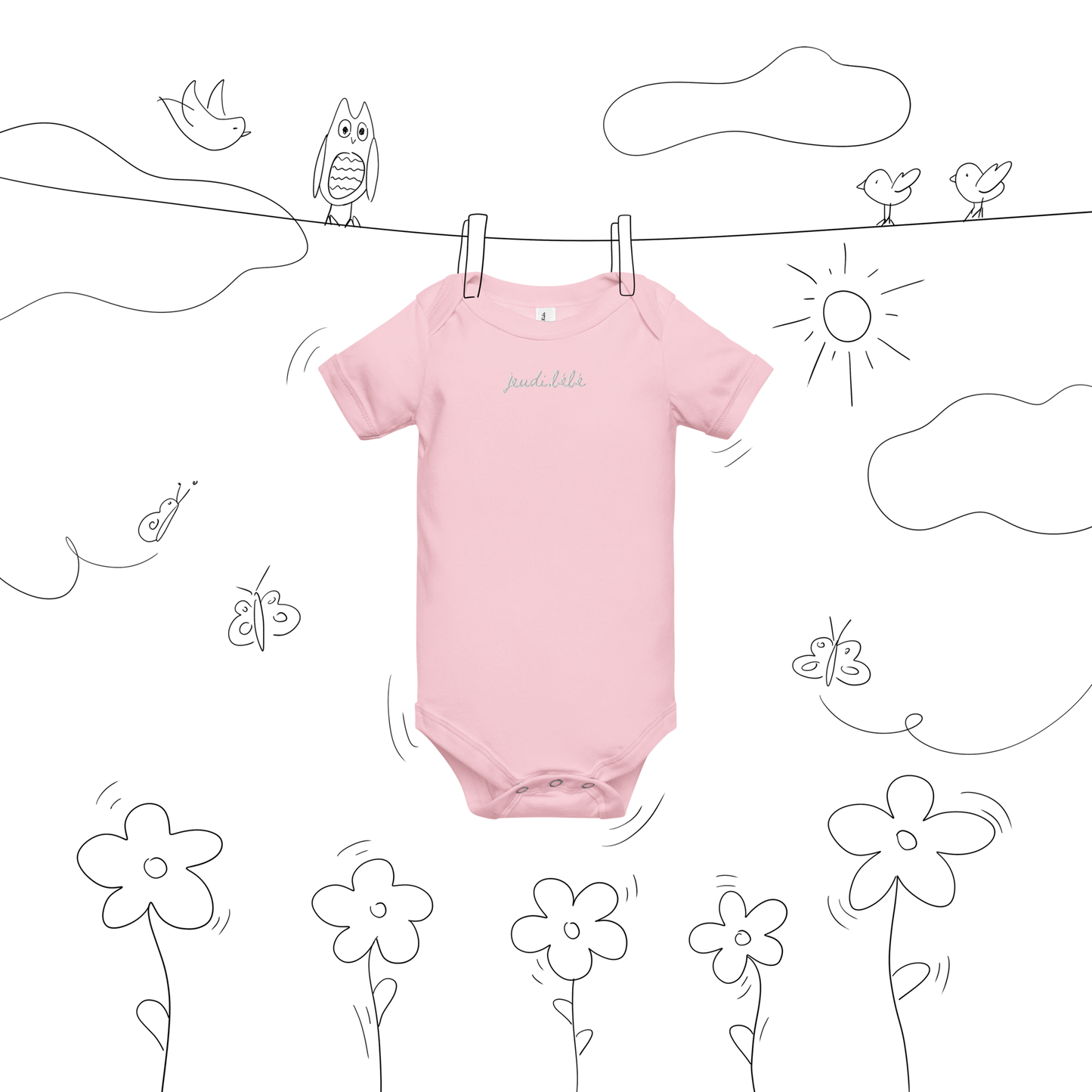 Jeudi Bébé Thursday Baby Embroidered Cotton Onesie Short Sleeve