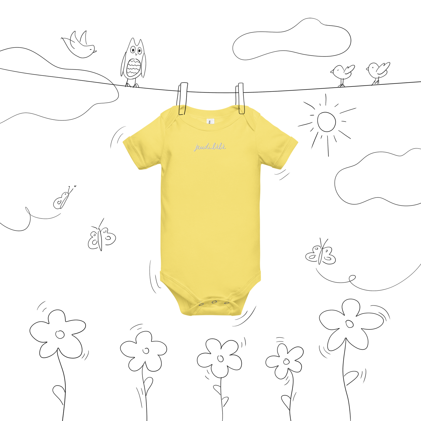 Jeudi Bébé Thursday Baby Embroidered Cotton Onesie Short Sleeve