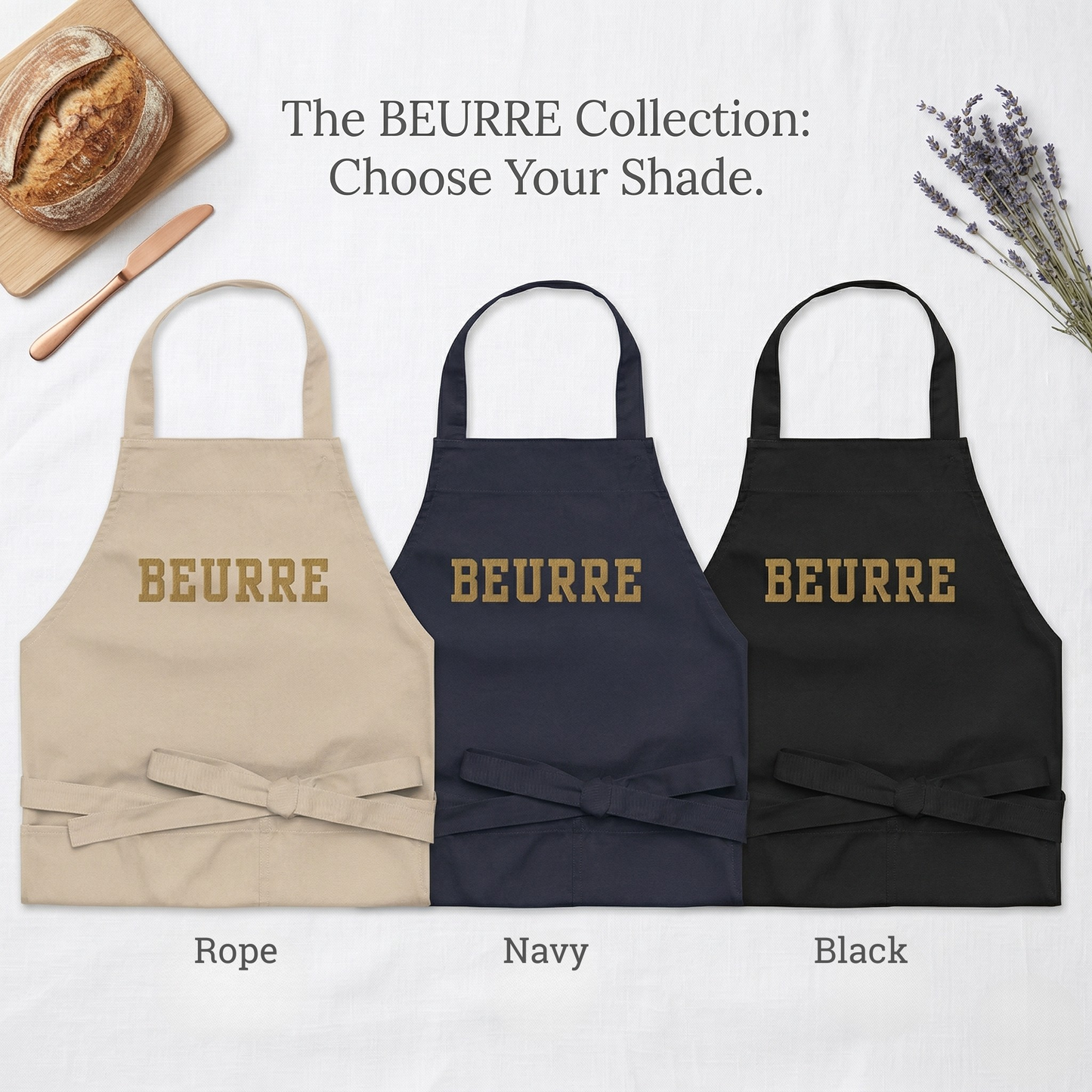 Beurre (Butter) Embroidered Organic Culinary Apron