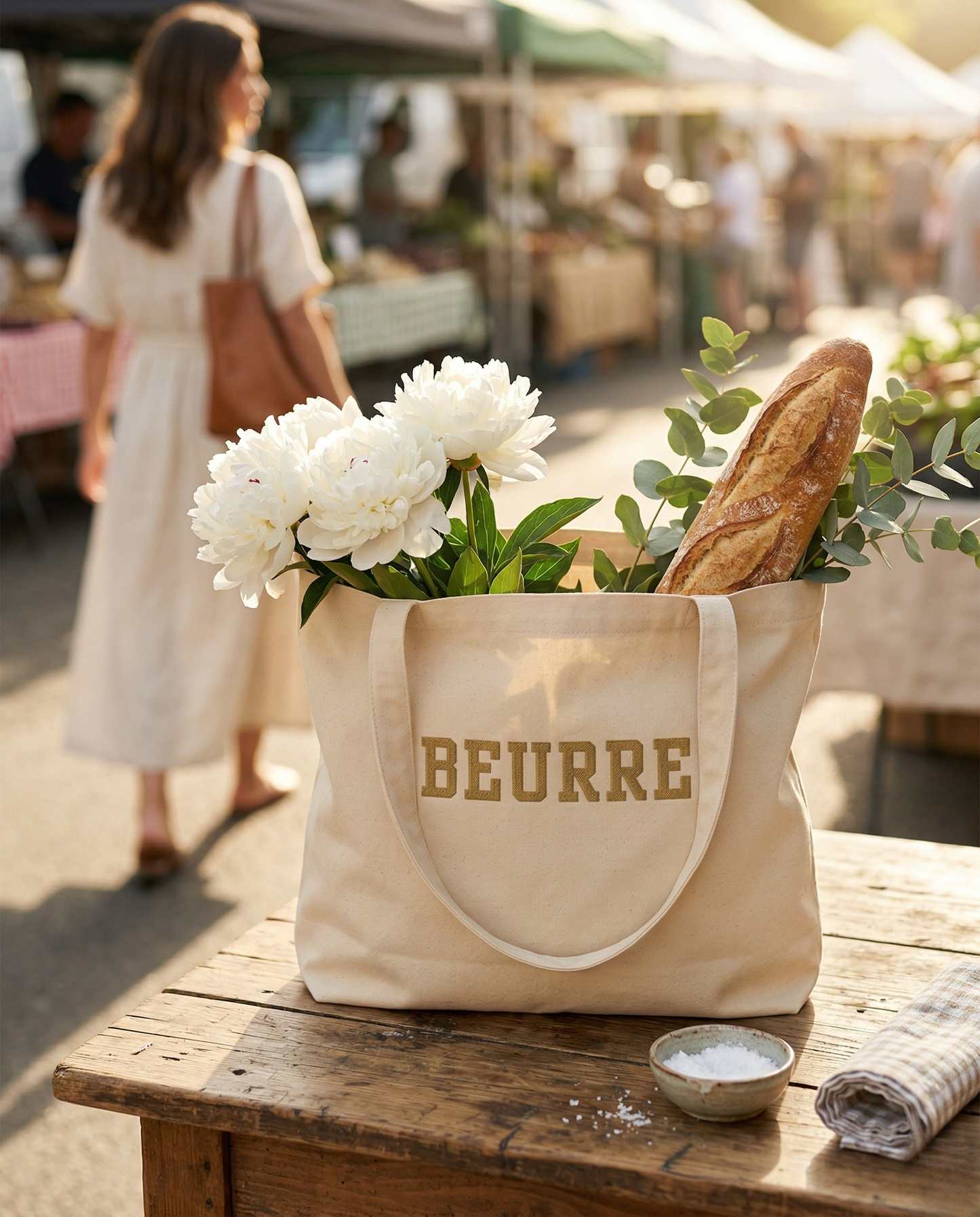Beurre (Butter) Embroidered Oversized Organic Market Tote