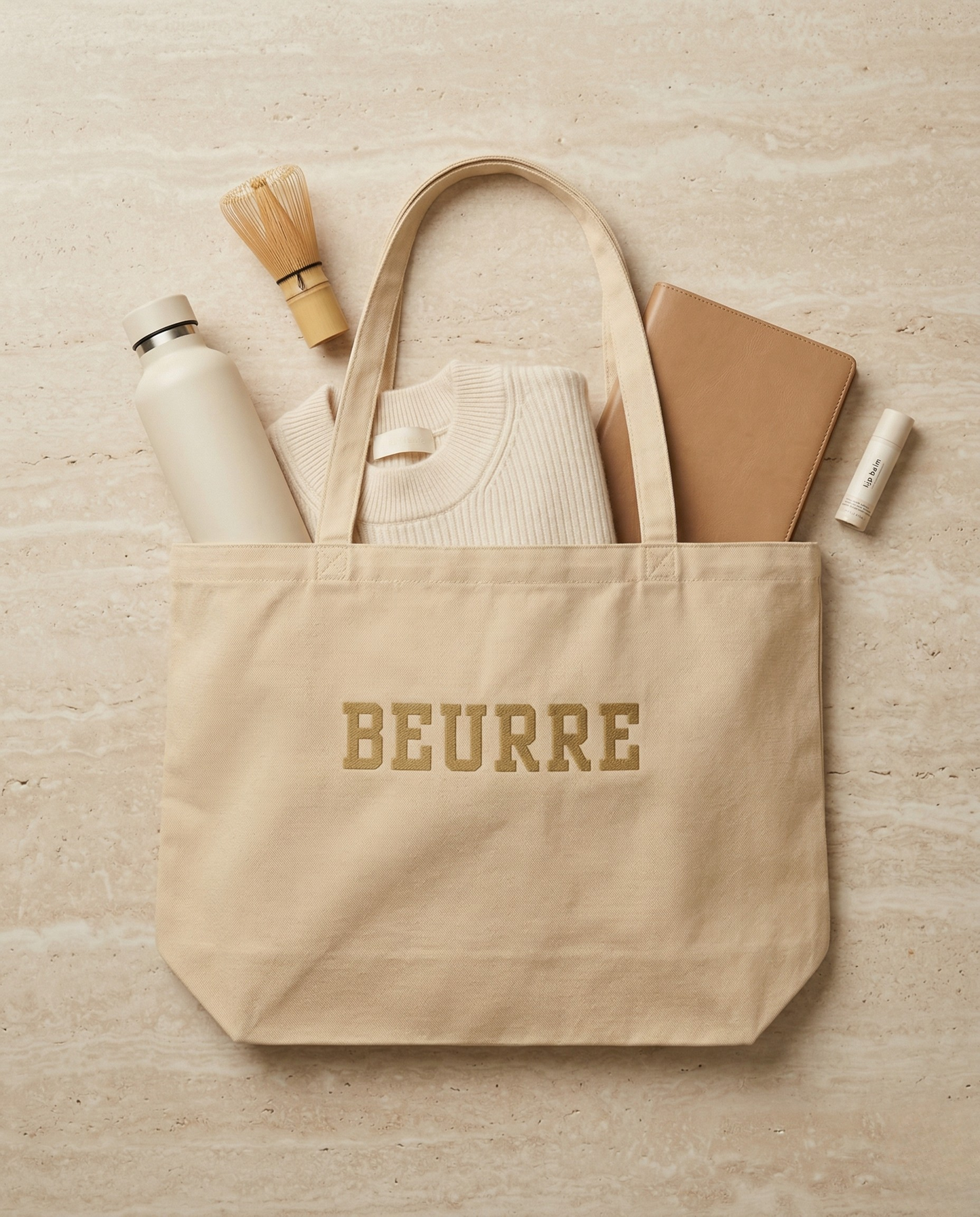 Beurre (Butter) Embroidered Oversized Organic Market Tote