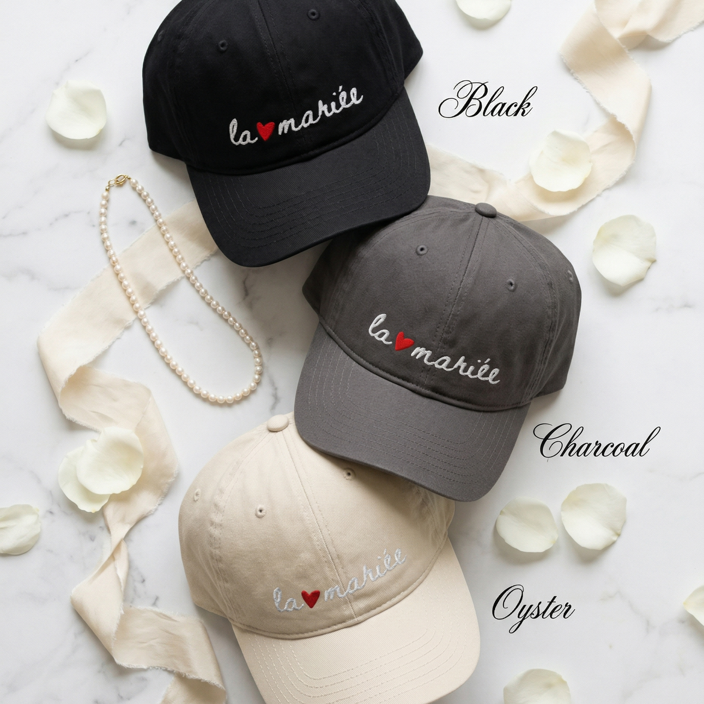 The Bride La Mariée Organic Embroidered Baseball Cap Adjustable