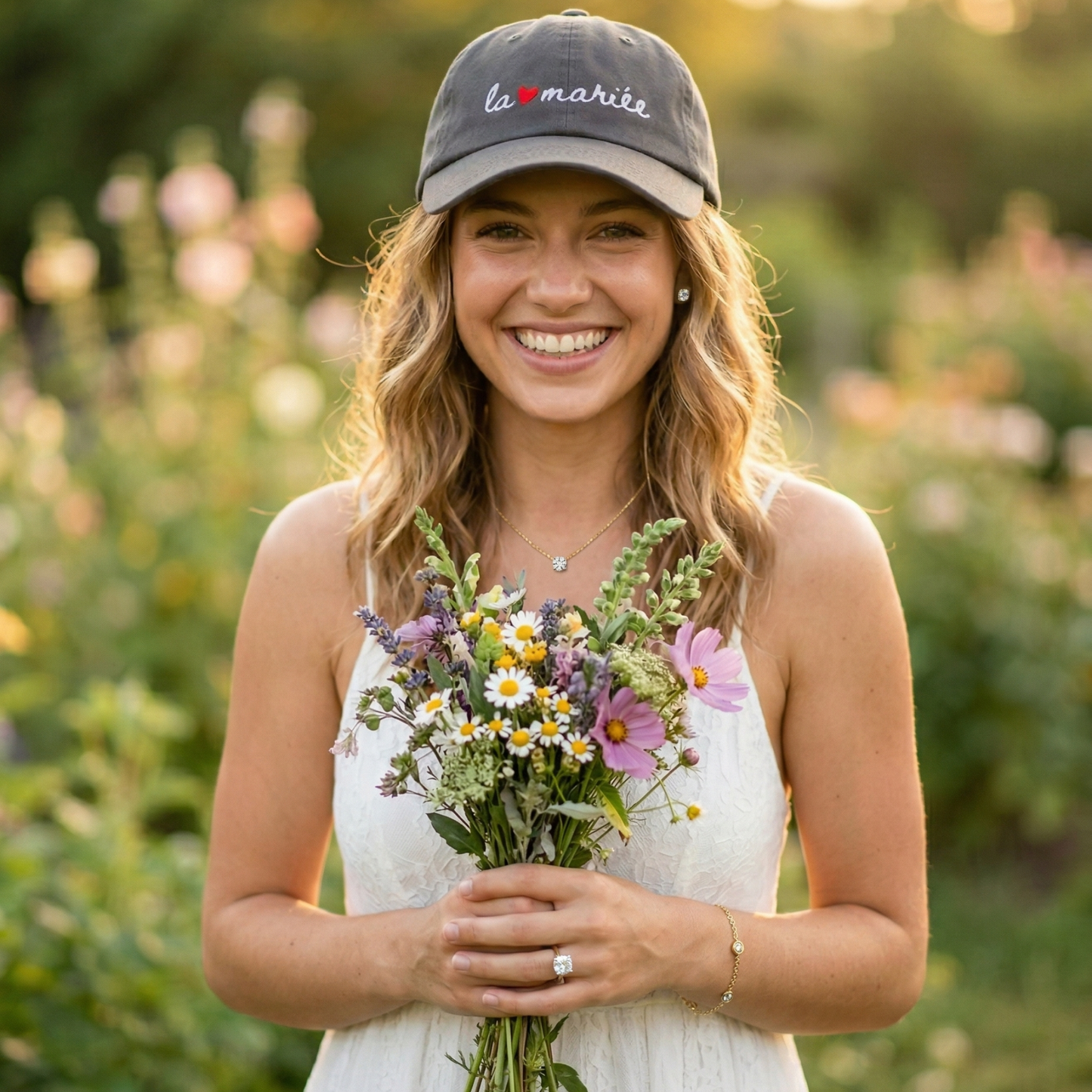 The Bride La Mariée Organic Embroidered Baseball Cap Adjustable