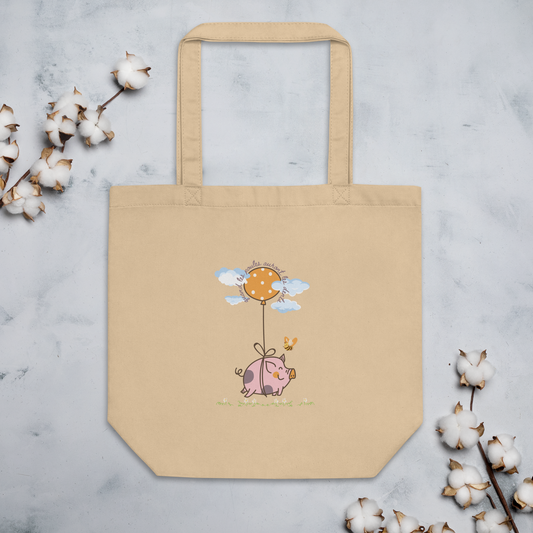 “When Pigs Fly” “Quand les Poules Auront les Dents” Pig Organic Cotton Eco-friendly Matching Family Tote Bag