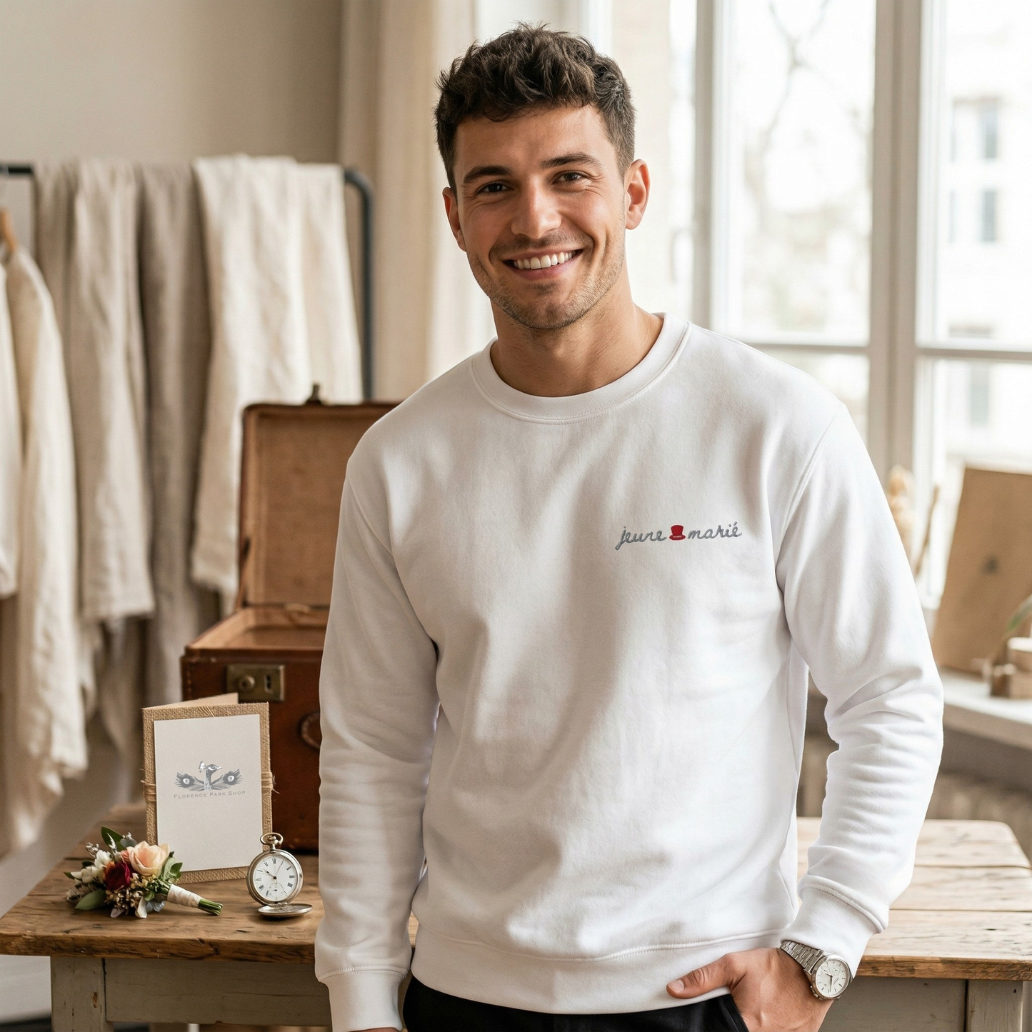 The Groom "Jeune Marié" Premium Soft Embroidered Sweatshirt | 100% Cotton Exterior