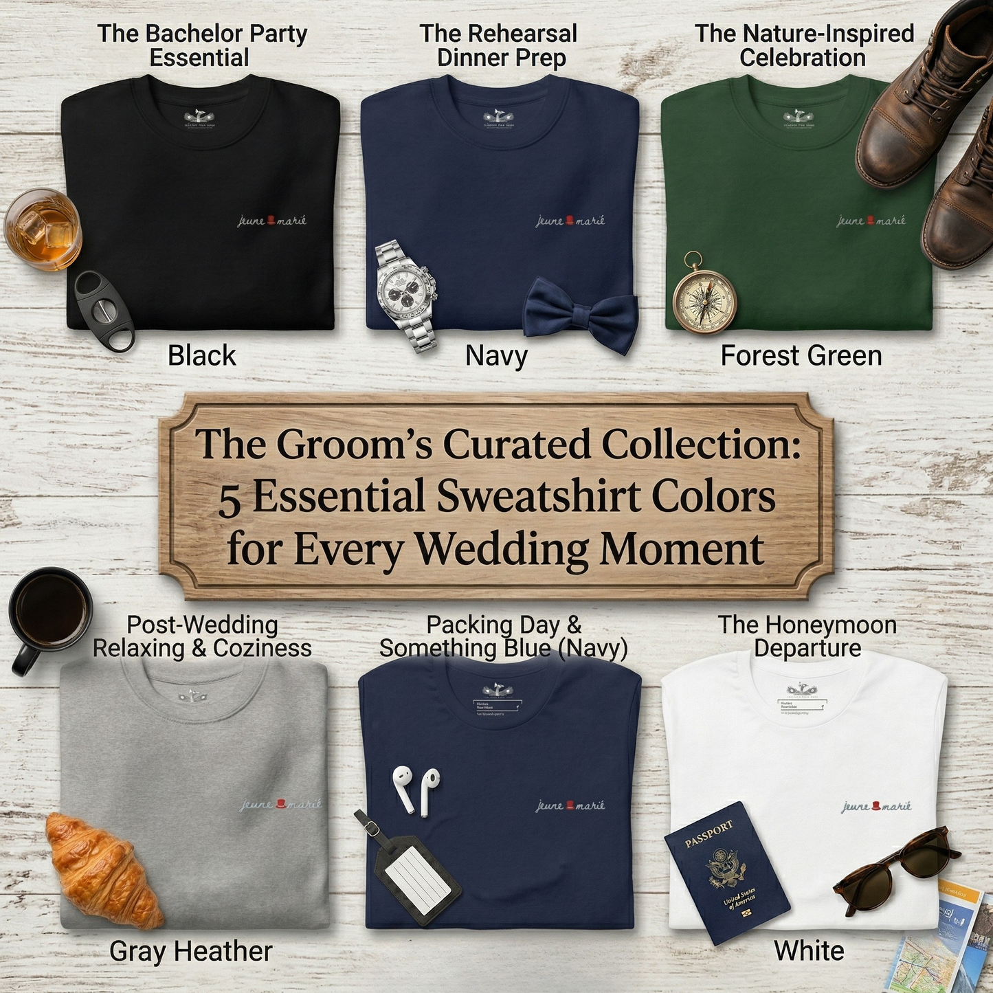 The Groom "Jeune Marié" Premium Soft Embroidered Sweatshirt | 100% Cotton Exterior