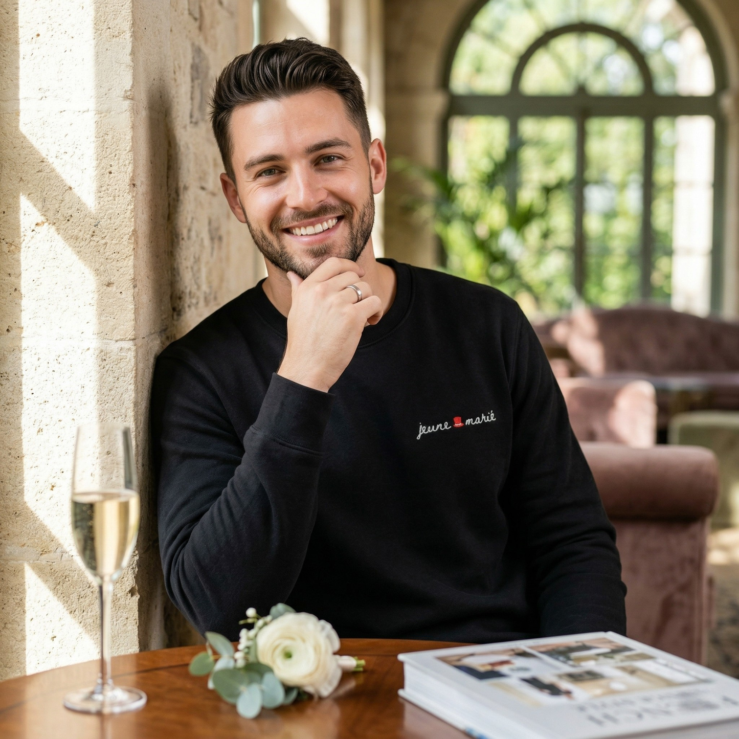 The Groom "Jeune Marié" Premium Soft Embroidered Sweatshirt | 100% Cotton Exterior