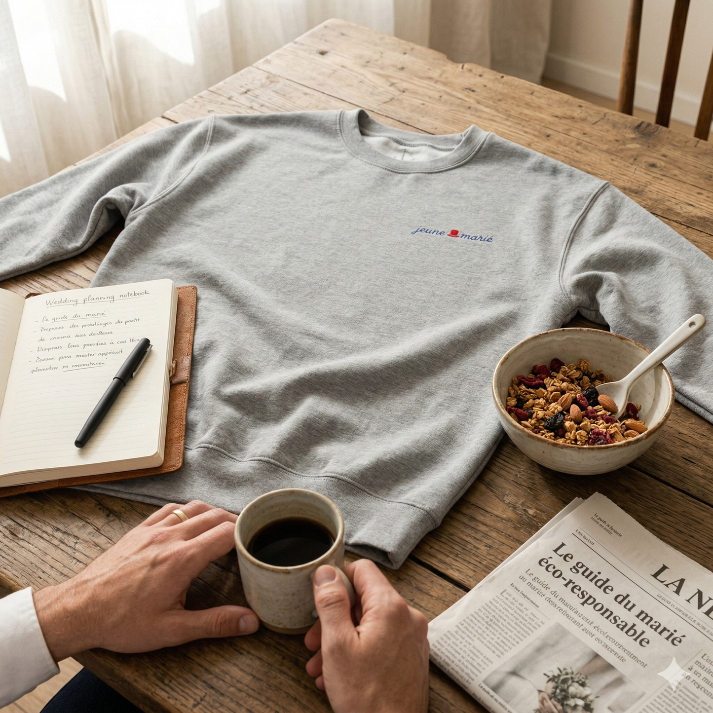 The Groom "Jeune Marié" Premium Soft Embroidered Sweatshirt | 100% Cotton Exterior