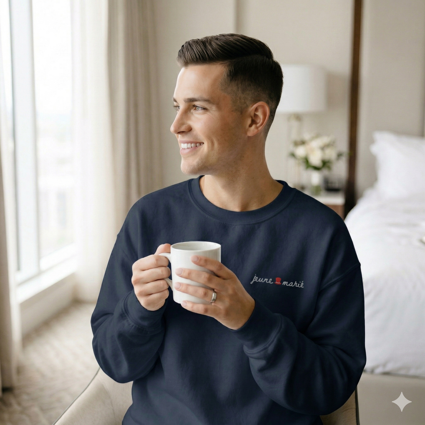 The Groom "Jeune Marié" Premium Soft Embroidered Sweatshirt | 100% Cotton Exterior