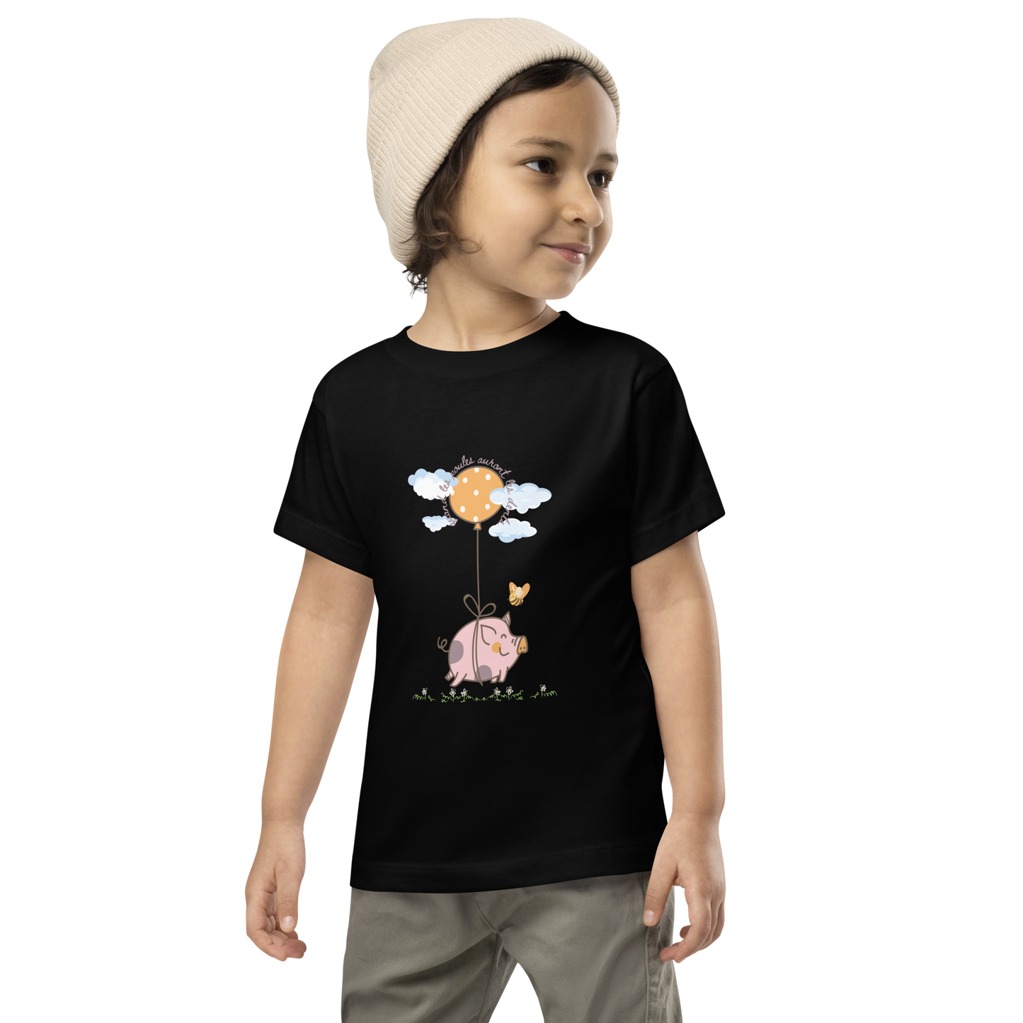 “When Pigs Fly” “Quand les Poules Auront les Dents” Pig Soft Cotton Toddler Matching Family T-Shirt