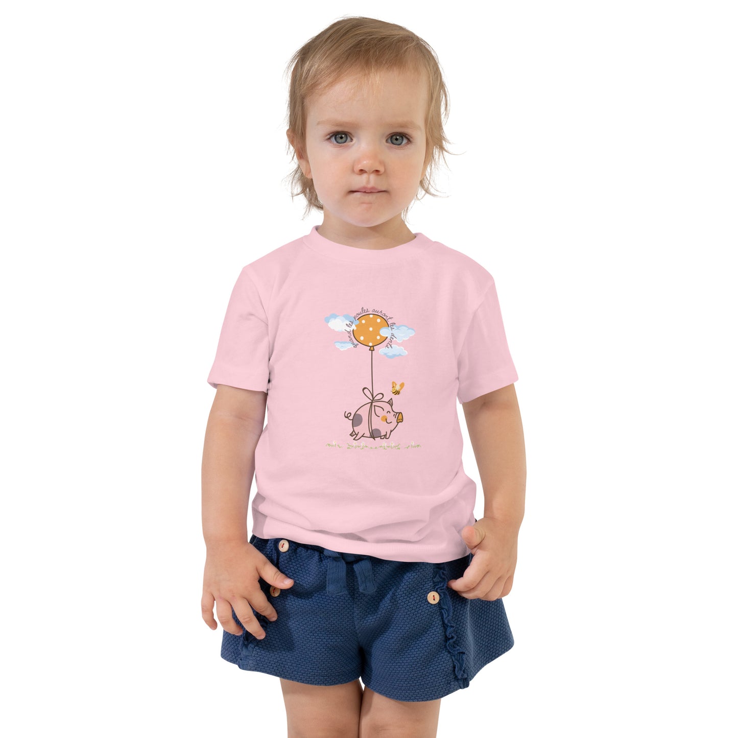 “When Pigs Fly” “Quand les Poules Auront les Dents” Pig Soft Cotton Toddler Matching Family T-Shirt